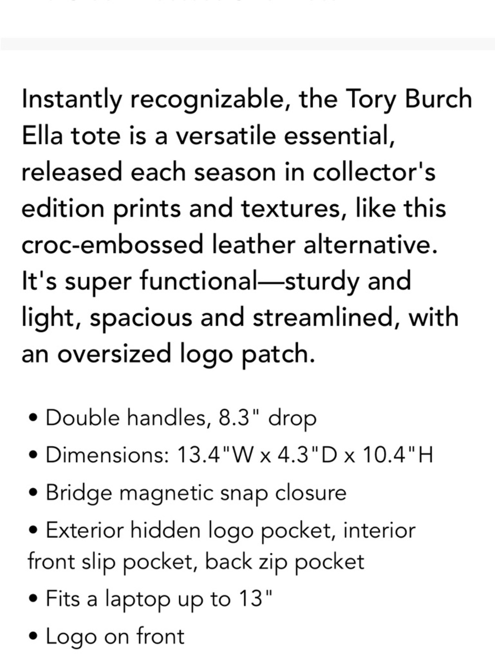 NWOT TORY BURCH ELLA croc embossed small tote. - Picture 15 of 16